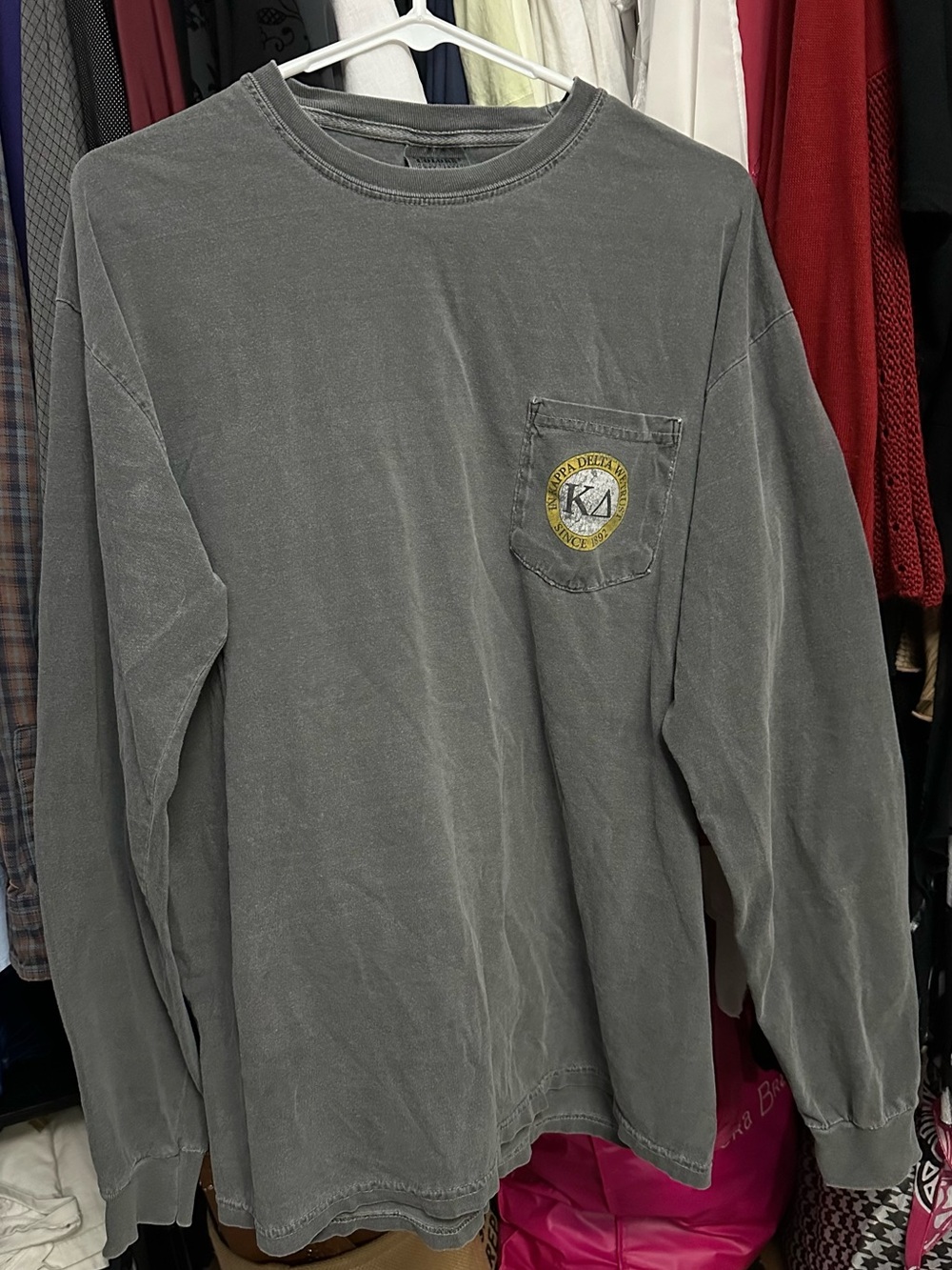 Converse Washed Gray Long Sleeve Pocket Tee with Yellow Crest